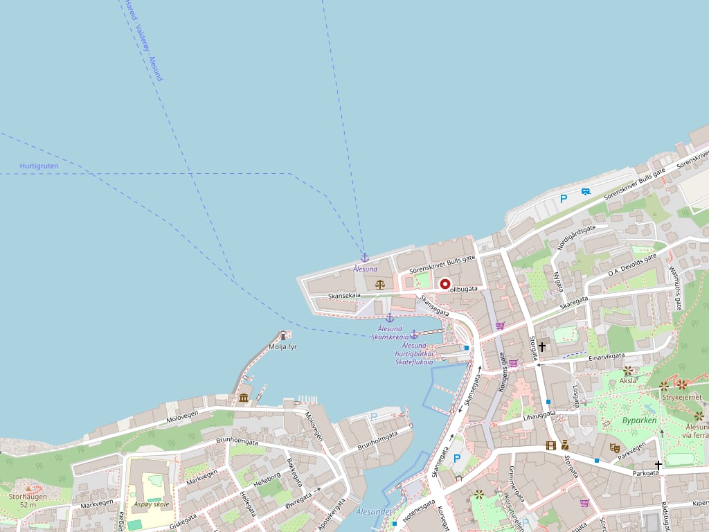 Kart som viser en klipp i Tollbugata 5, Ålesund